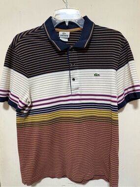 Lacoste Men’s Multicolor Striped Polo Shirt – Size 5 (Large)